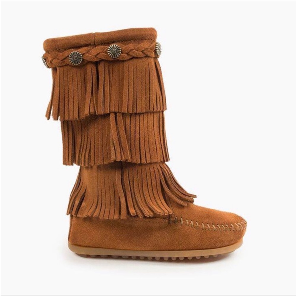 Minnetonka three layer fringe boots